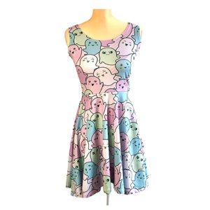 COWCOW A-Line Kawaii Pastel Ghost Skater Dress